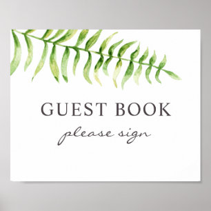 Póster Libro de invitados firmar. Helecho acuarela. Boda