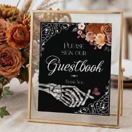 Póster Libro de invitados floral de otoño esqueleto gótic