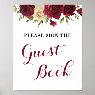 Póster Libro de invitados Marsala para boda, baby shower