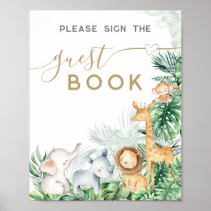 Póster Libro de invitados para baby shower de animales be