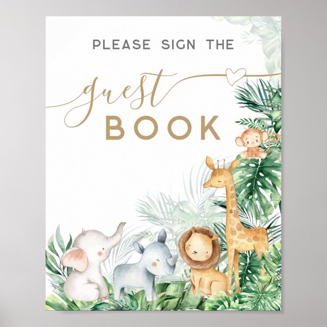 Póster Libro de invitados para baby shower de animales be (Frente)