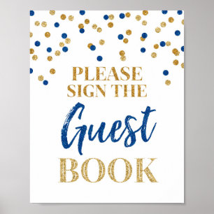 Póster Libro de invitados para boda con confeti dorado y 