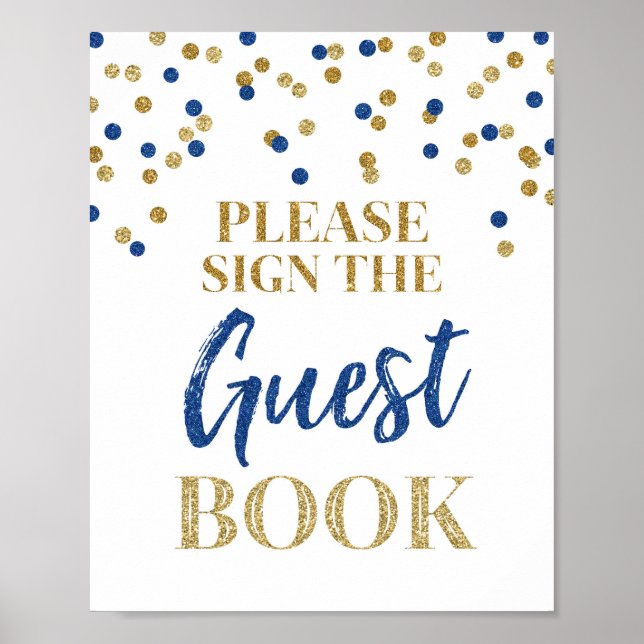 Póster Libro de invitados para boda con confeti dorado y  (Frente)