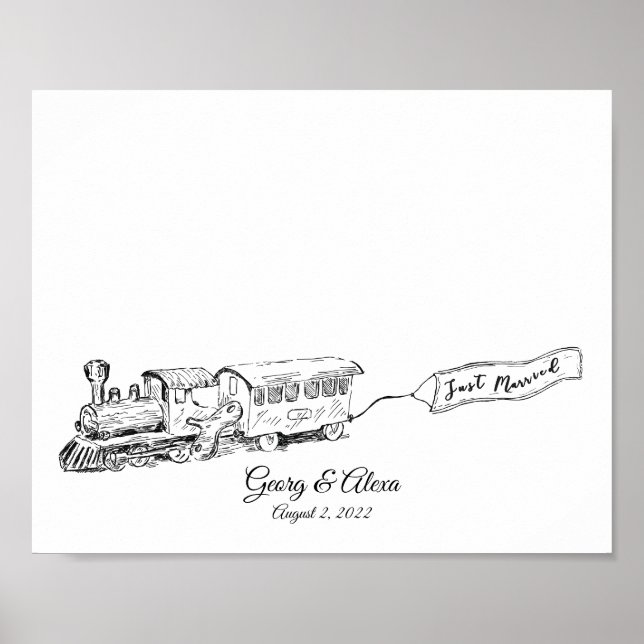 Póster Libro de invitados para huellas dactilares de tren (Frente)