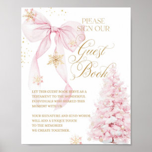Póster Libro de invitados Pink Bow Cold Exterior Baby Sho