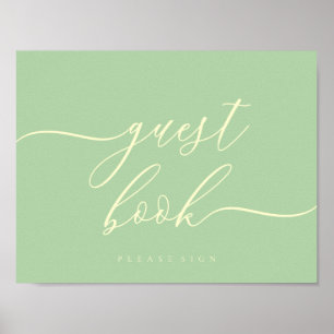 Póster Libro de Invitados Pistacho y Crema Simple Firma