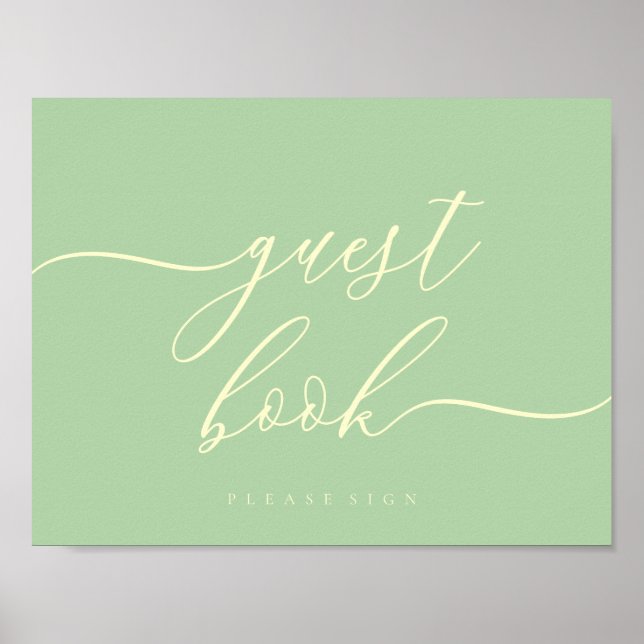 Póster Libro de Invitados Pistacho y Crema Simple Firma (Frente)