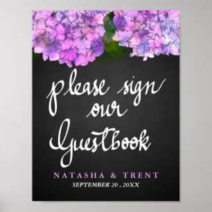 Póster Libro de Invitados Pizarra Boda Hortensia Floral
