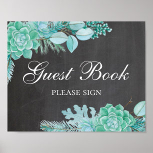 Póster Libro de invitados. Suculenta menta. Boda en pizar