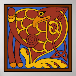 Póster Libro De Kells Celtic Knot Pájaro Medieval