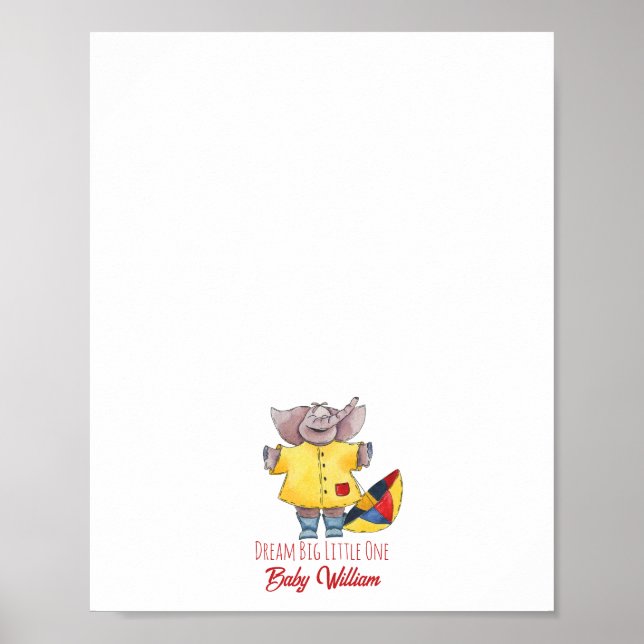 Póster Libro de la huella dactilar del elefante bebé Rain (Frente)