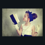 Póster Libro de lectura de chica retro vintage<br><div class="desc">Libro de lectura de chica retro vintage</div>