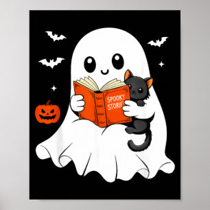 Póster Libro de lectura de fantasmas Disfraz de gato negr