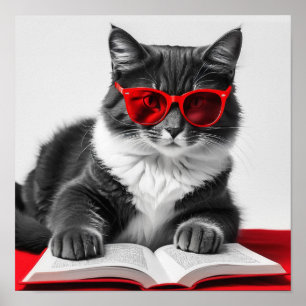 Póster Libro de lectura de gatos
