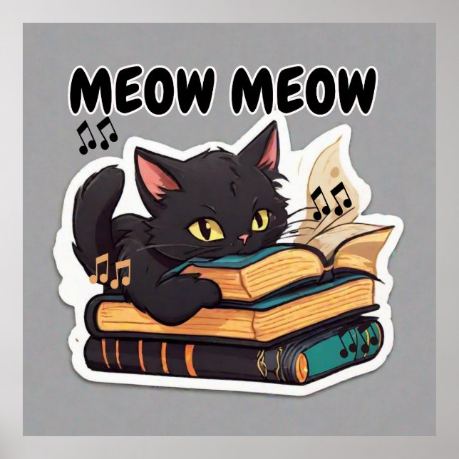 Póster Libro de lectura de gatos Meow Meow (Frente)