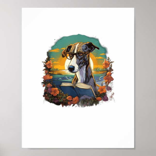 Póster Libro de lectura de perro de Greyhound al aire lib (Frente)