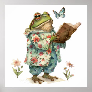 Póster Libro de lectura de rana caprichosa
