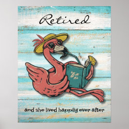 Póster Libro De Lectura Flamingo Retirado Con Bebida Trop