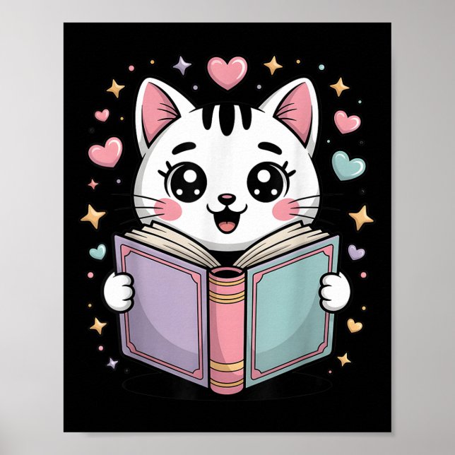 Póster Libro de libros de gatos de lectura breve sobre li (Frente)