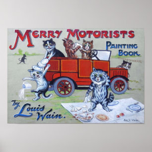 Póster Libro de Pintura de Motoristas Alegres, Louis Wain