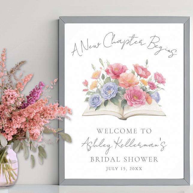 Póster Libro de Registro de Boda de Acuarela Floral Bienv (Book Watercolor Floral Bridal Shower Welcome Sign)