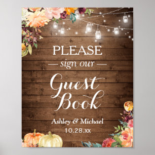 Póster Libro del Rótulo Rustic Fall Floral Mason Jar Ligh