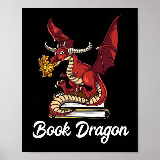 Póster Libro Dragón Literario Leyendo Geek Nerd (Frente)