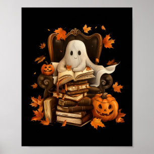 Póster Libro fantasma leyendo calabaza gótica teache de H