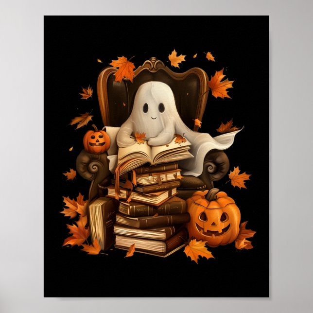 Póster Libro fantasma leyendo calabaza gótica teache de H (Frente)