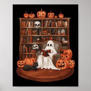 Póster Libro fantasma leyendo libro de profesores en bibl