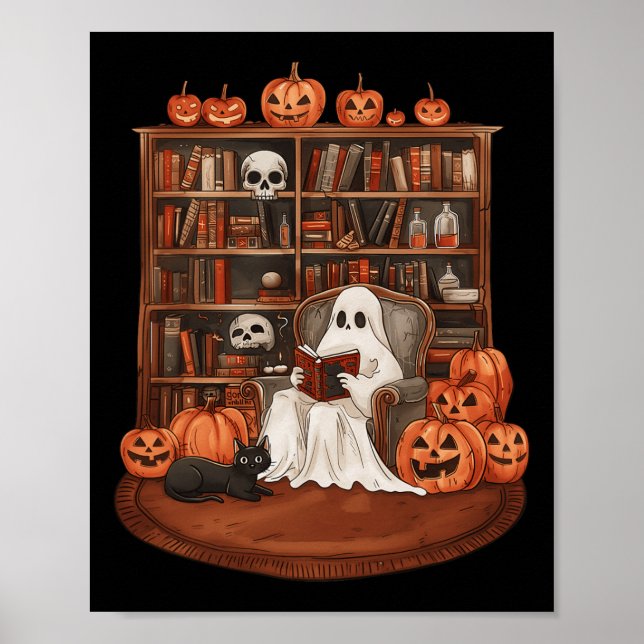 Póster Libro fantasma leyendo libro de profesores en bibl (Frente)