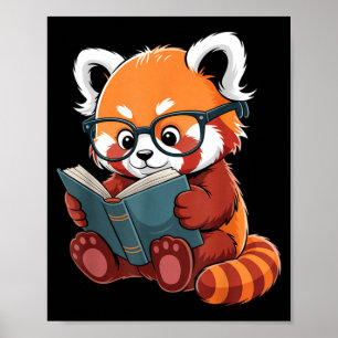 Póster Libro leyendo panda rojo lector animal lindo rojo