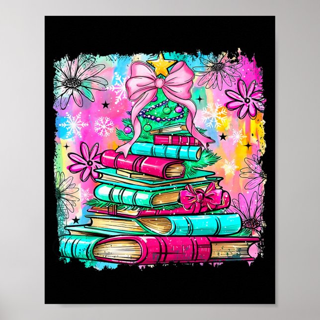 Póster Libro Luces de árbol de Navidad Bibliotecario doce (Frente)