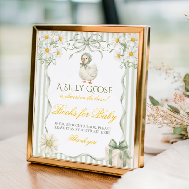 Póster Libro Neutral Verde Silly Goose Para Baby Shower (Subido por el creador)