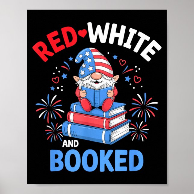Póster Libro Rojo Blanco Patriótico Lector Bandera Americ (Frente)