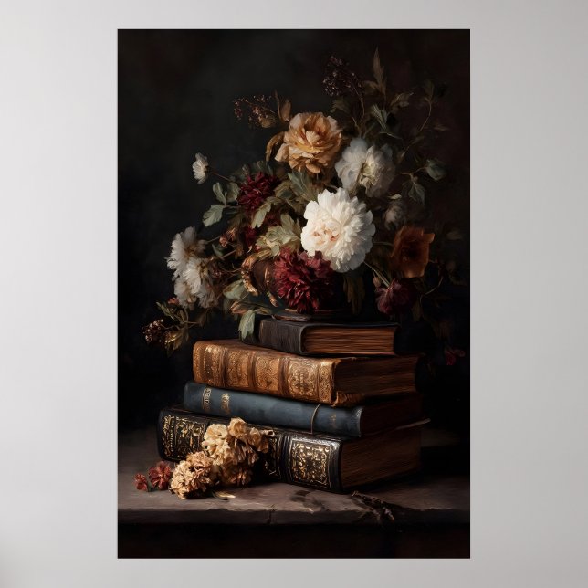 Póster Libros Antiguos & Flores Still Life de Dark Academ (Frente)