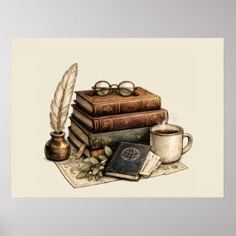 Póster Libros Antiguos & Rincón de Lectura Acogedor |