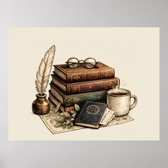 Póster Libros Antiguos & Rincón de Lectura Acogedor | (Frente)