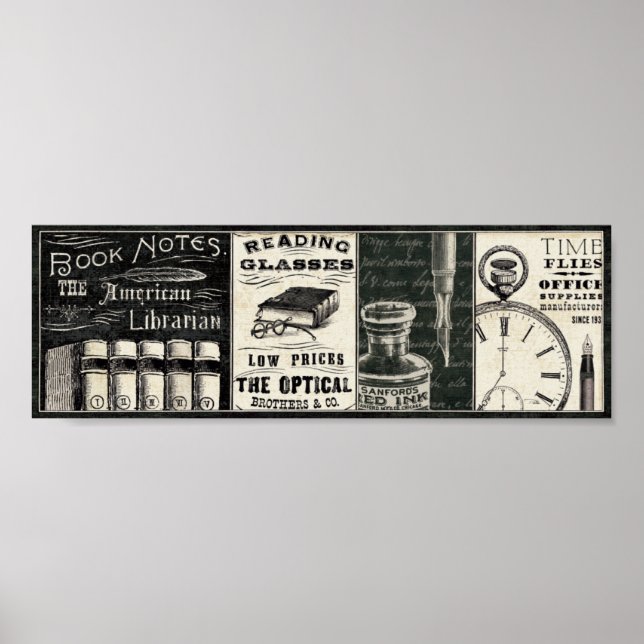 Póster Libros antiguos y suministros de oficina (Frente)