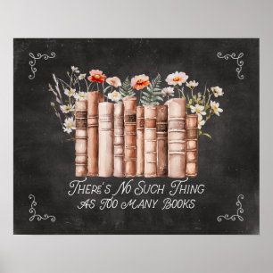 Póster Libros con flores y citas en pizarra negra
