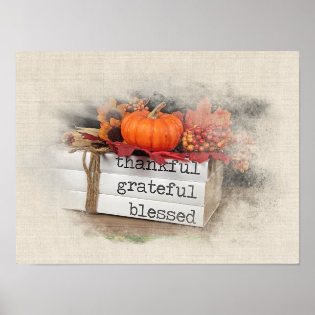 Póster Libros de Acción de Gracias con Calabaza (Frente)