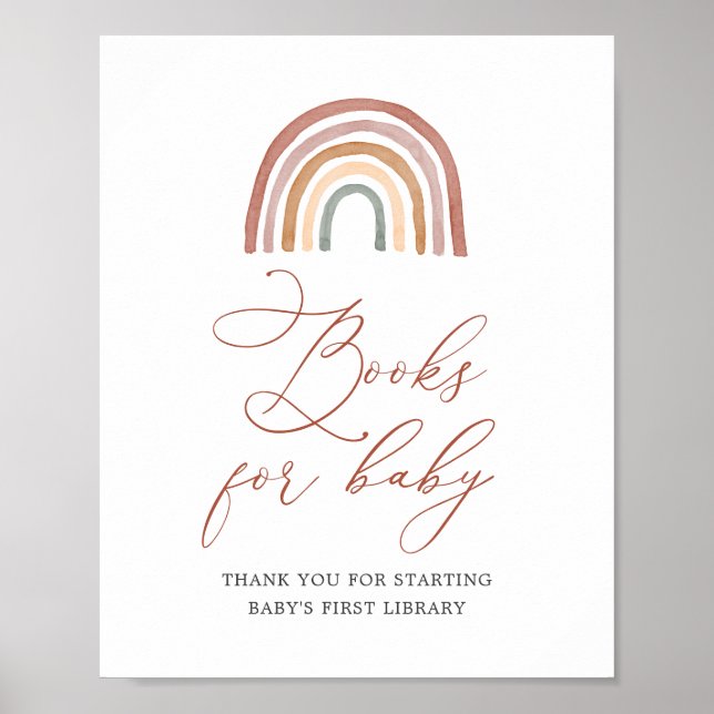 Póster Libros De Baby Shower De Arcoiris Para El Rótulo I (Frente)