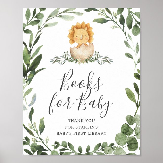 Póster Libros De Baby Shower De Dinosaurios Bebés Para El (Frente)