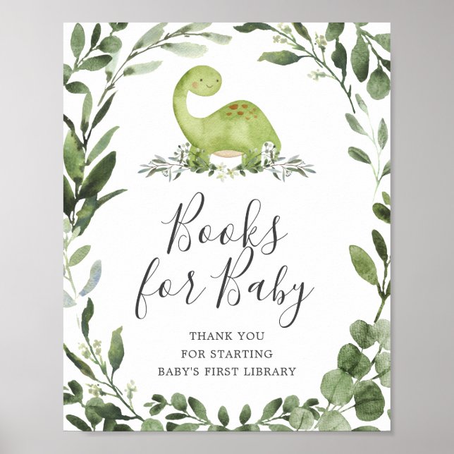 Póster Libros De Baby Shower De Dinosaurios Para El Rótul (Frente)