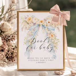 Póster Libros de baby shower de lazo floral acuarela para