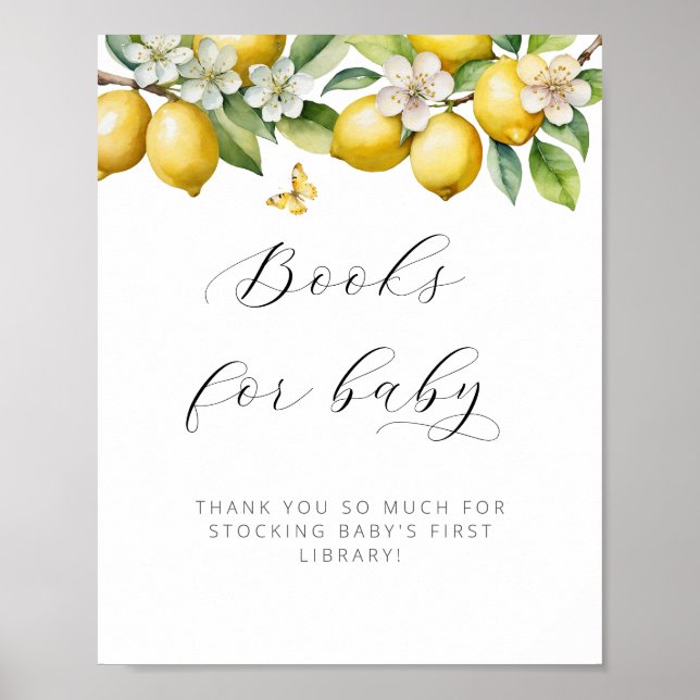 Póster Libros De Baby Shower De Limón De Verano Luminoso  (Frente)