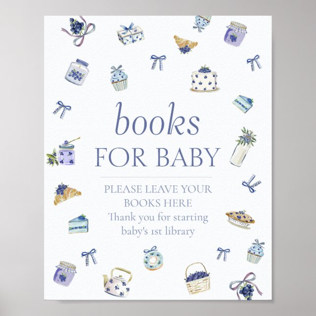 Póster Libros de baby shower de postre de arándanos para  (Frente)