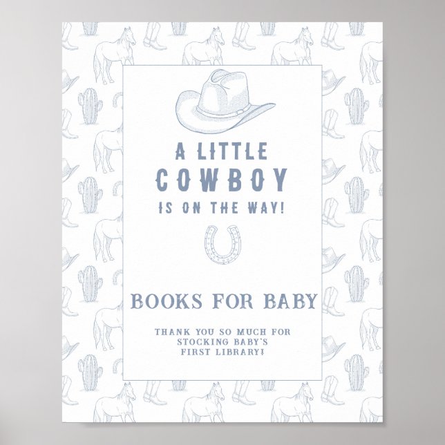 Póster Libros de baby shower de vaquero para bebé (Frente)