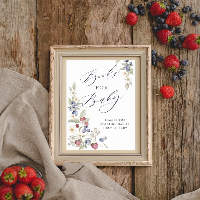 Póster Libros De Baby Shower Para Bebés Y Flores Silvestr (Baby Shower Books For Baby Wild Berries & Flowers Poster)