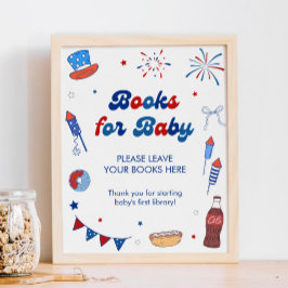 Póster Libros de Baby Shower Rojo Blanco y Debido para Be